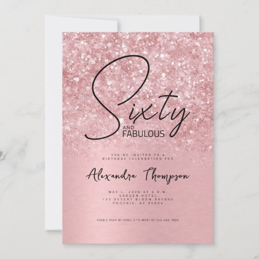 Roze Zestig en Fabulous Script 60ste verjaardagsfe Kaart (Voorkant)