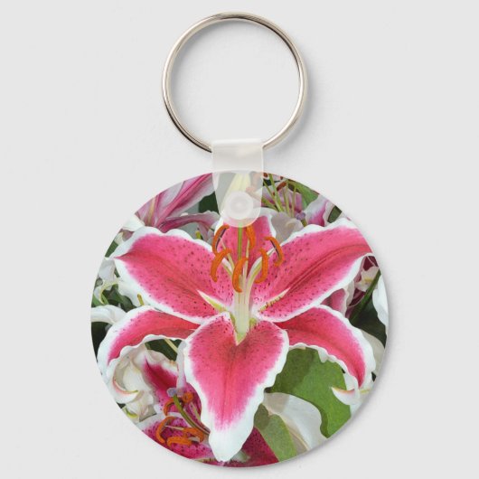 Roze zetmeellierbloemen sleutelhanger (Voorkant)