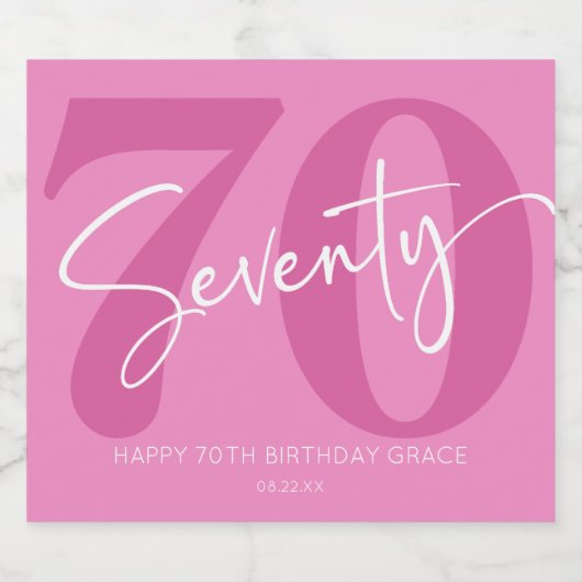 Roze Zeventig 70e Zeventigste Verjaardagsfeestgesc Sparkling Wijnetiket (Enkel label)