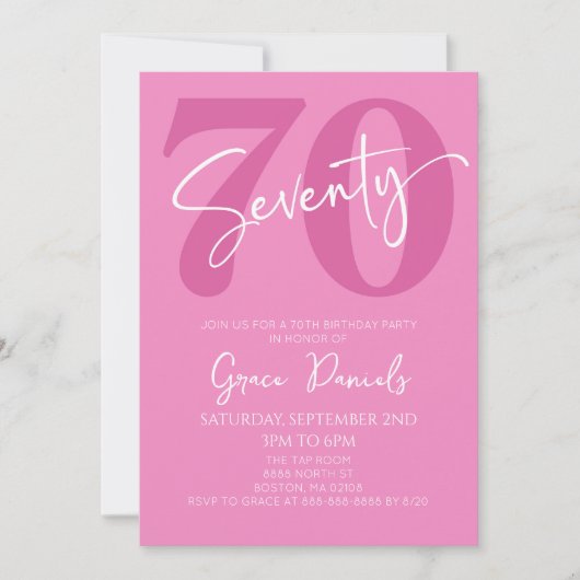 Roze Zeventig 70e Zeventigste Verjaardagsfeestje Kaart (Voorkant)