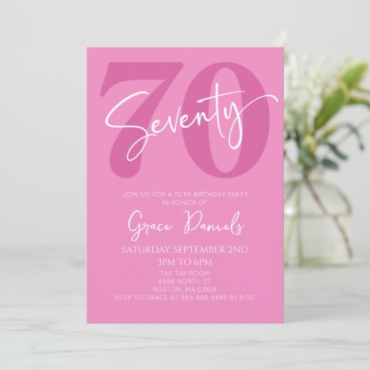 Roze Zeventig 70e Zeventigste Verjaardagsfeestje Kaart (Staand voorkant)