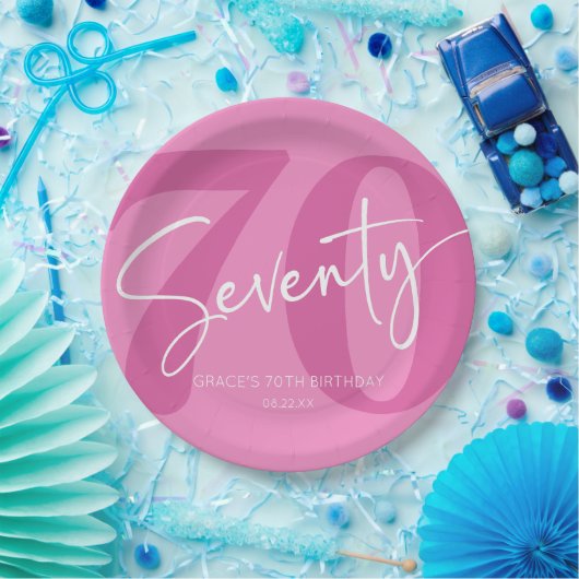 Roze Zeventig 70e Zeventigste Verjaardagsfeestje Papieren Bordje (Feest)
