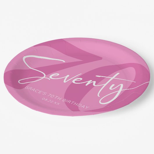 Roze Zeventig 70e Zeventigste Verjaardagsfeestje Papieren Bordje (Gekanteld)