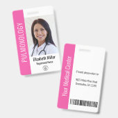 Roze ziekenhuis Medische werknemer Foto ID Badge (Front & Back)
