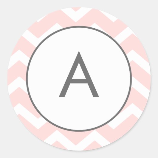 Roze Zig Zag Chevron Patroon Monogram Ronde Sticker (Voorkant)