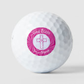 Roze Zig Zag Christelijk Cross gepersonaliseerd Golfballen (Voorkant)