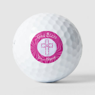 Roze Zig Zag Christelijk Cross gepersonaliseerd Golfballen