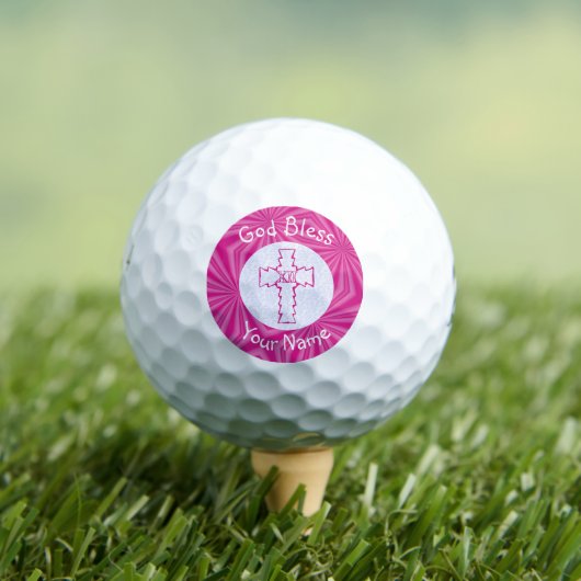 Roze Zig Zag Christelijk Cross gepersonaliseerd Golfballen (Insitu Shirt)