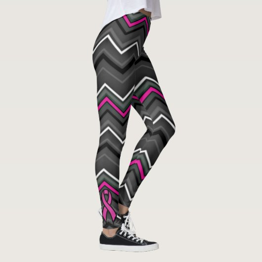 Roze Zig Zag met lint... Borstkanker Leggings (Rechts)