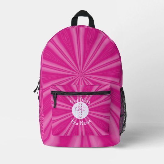 Roze Zig Zag Persoonlijk Christelijk Kruis Bedrukte Rugzak (Voorkant)