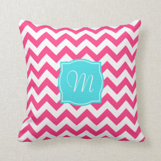Roze Zigzag- en Turquoise-monogram Kussen