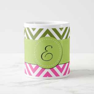 Roze zigzag, Groene Zigzag, Chevron, Monogram Grote Koffiekop