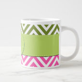 Roze zigzag, Groene Zigzag, Chevron, Monogram Grote Koffiekop (Rechts)