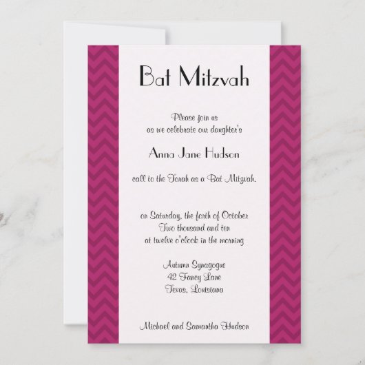 Roze Zigzag, Roze Chevron, Bat Mitzvah Kaart (Voorkant)