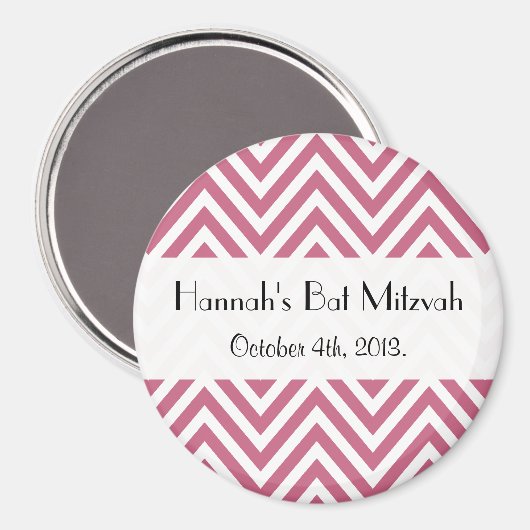Roze Zigzag, Roze Chevron, Bat Mitzvah Magneet (Voorkant / Achterkant)