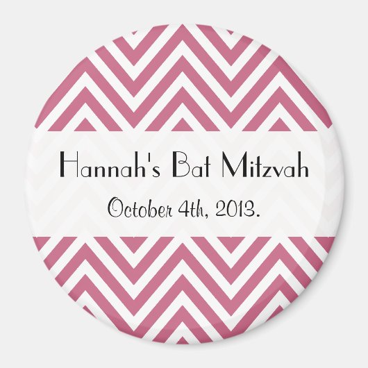 Roze Zigzag, Roze Chevron, Bat Mitzvah Magneet (Voorkant)