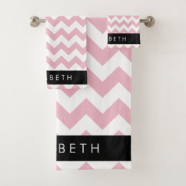 Roze Zigzag, Roze Chevron, Golfpatroon, Jouw naam Bad Handdoek