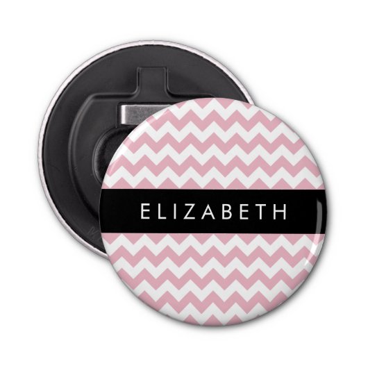 Roze Zigzag, Roze Chevron, Golfpatroon, Jouw naam Button Flesopener (Voorkant)