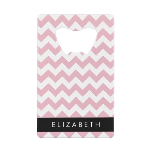 Roze Zigzag, Roze Chevron, Golfpatroon, Jouw naam Creditkaart Flessenopener (Voorkant)