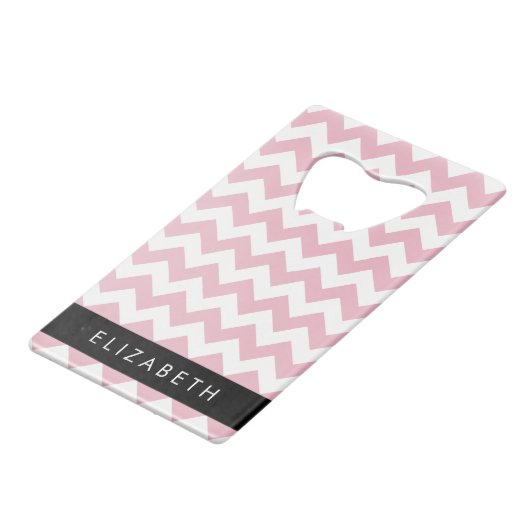 Roze Zigzag, Roze Chevron, Golfpatroon, Jouw naam Creditkaart Flessenopener (Achterkant Gekanteld)