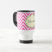 Roze Zigzag, Roze Chevron, Golfpatroon, Jouw naam Reisbeker (Voorkant links)