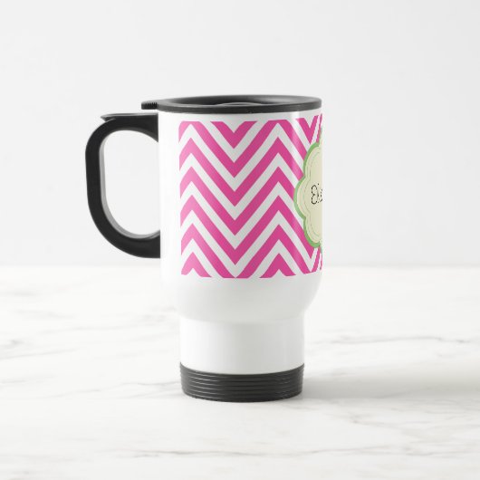 Roze Zigzag, Roze Chevron, Golfpatroon, Jouw naam Reisbeker (Links)