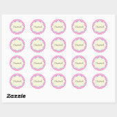 Roze Zigzag, Roze Chevron, Golfpatroon, Jouw naam Ronde Sticker (Vel)