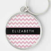 Roze Zigzag, Roze Chevron, Golfpatroon, Jouw naam Sleutelhanger (Voorkant)