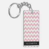Roze Zigzag, Roze Chevron, Golfpatroon, Jouw naam Sleutelhanger (Voorkant Links)