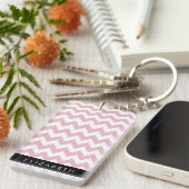 Roze Zigzag, Roze Chevron, Golfpatroon, Jouw naam Sleutelhanger (Voorkant Rechts)