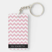 Roze Zigzag, Roze Chevron, Golfpatroon, Jouw naam Sleutelhanger (achterkant)