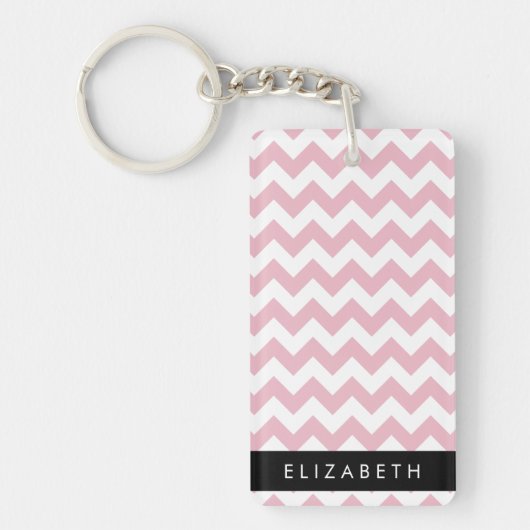 Roze Zigzag, Roze Chevron, Golfpatroon, Jouw naam Sleutelhanger (Voorkant)