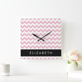 Roze Zigzag, Roze Chevron, Golfpatroon, Jouw naam Vierkante Klok