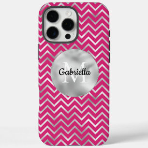 Roze Zigzag Stripes Monogram iPhone 16 Pro Max Hoesje