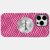 Roze Zigzag Stripes Monogram Case-Mate iPhone Case (Achterkant (horizontaal))