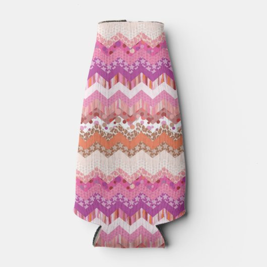 Roze zigzagachtergrond flesjeskoeler (Voorkant)