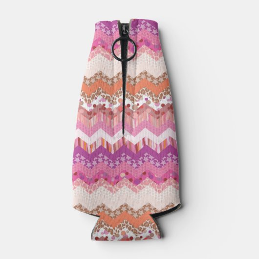 Roze zigzagachtergrond flesjeskoeler (Achterkant)