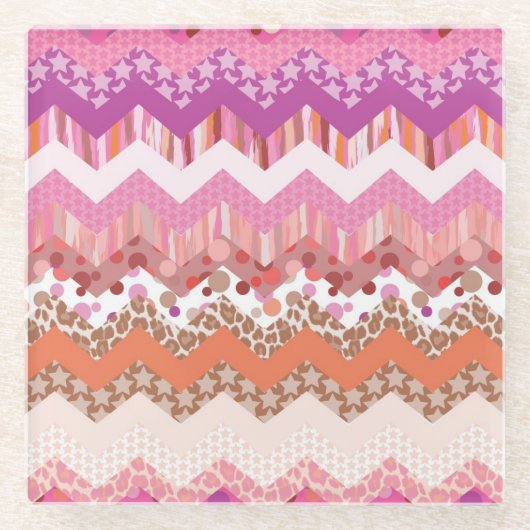 Roze zigzagachtergrond glazen onderzetter (Voorkant)
