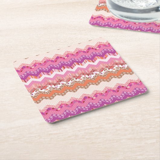 Roze zigzagachtergrond kartonnen onderzetters (Schuin)