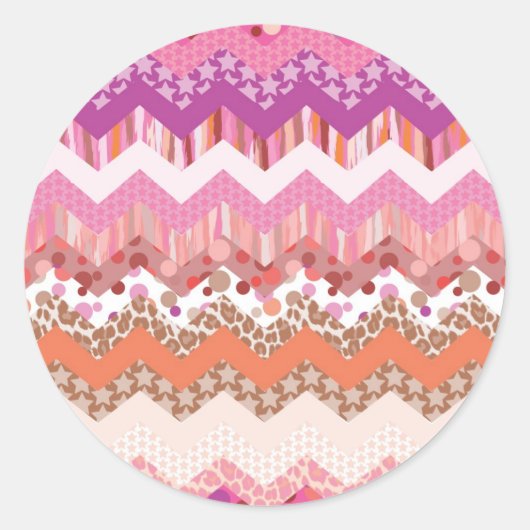 Roze zigzagachtergrond ronde sticker (Voorkant)
