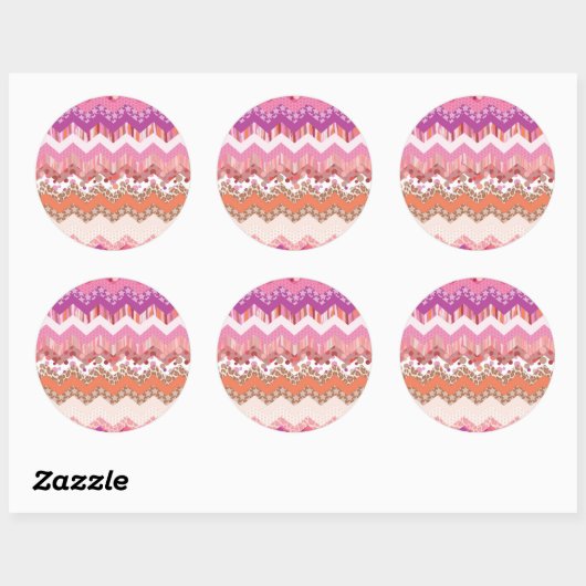 Roze zigzagachtergrond ronde sticker (Vel)