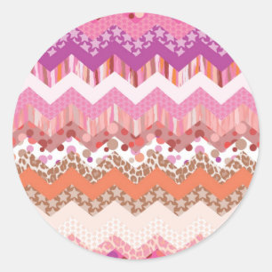 Roze zigzagachtergrond ronde sticker