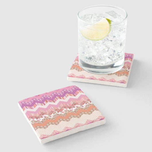 Roze zigzagachtergrond stenen onderzetter (Zijkant)