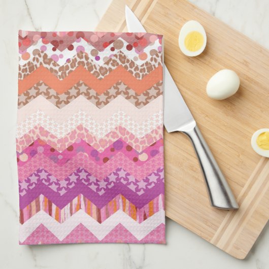 Roze zigzagachtergrond theedoek (Quarter Fold)