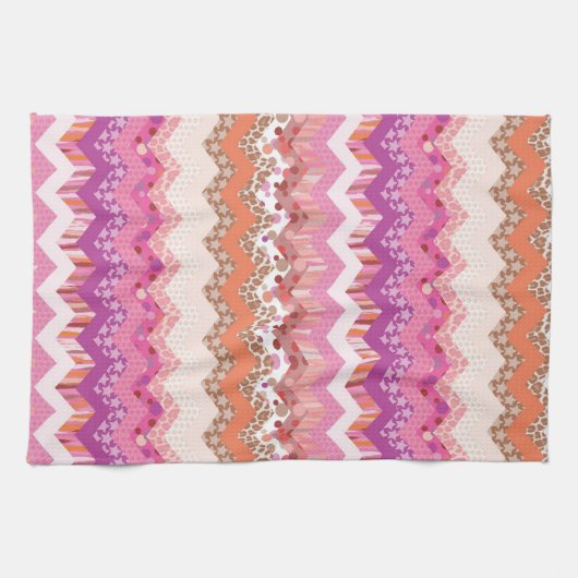Roze zigzagachtergrond theedoek (Horizontaal)