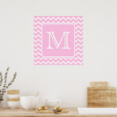 Roze Zigzags met aangepast monogram. Poster (Keuken)