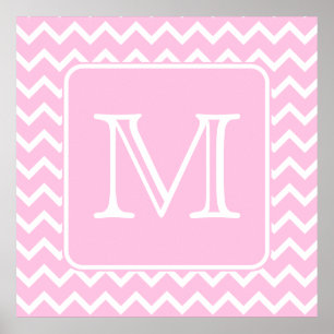 Roze Zigzags met aangepast monogram. Poster
