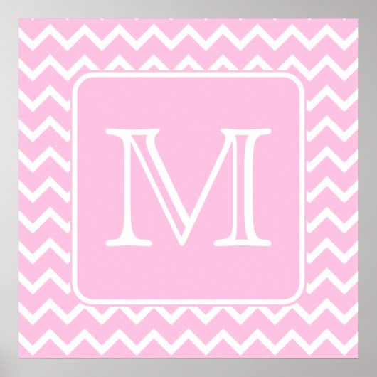 Roze Zigzags met aangepast monogram. Poster (Voorkant)