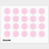 Roze Zigzags met aangepast monogram. Ronde Sticker (Vel)