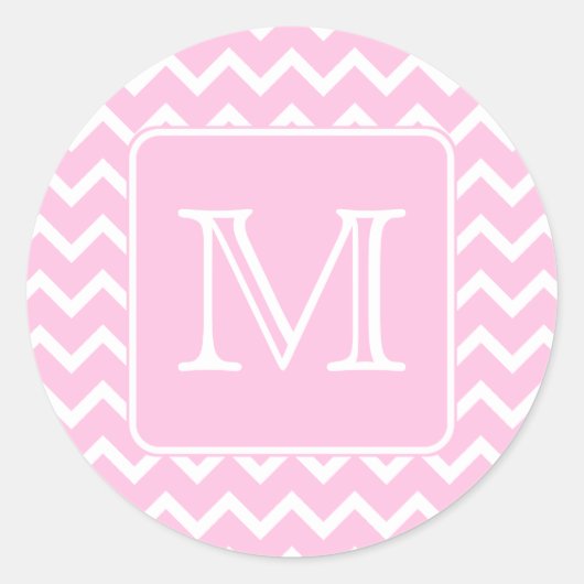 Roze Zigzags met aangepast monogram. Ronde Sticker (Voorkant)